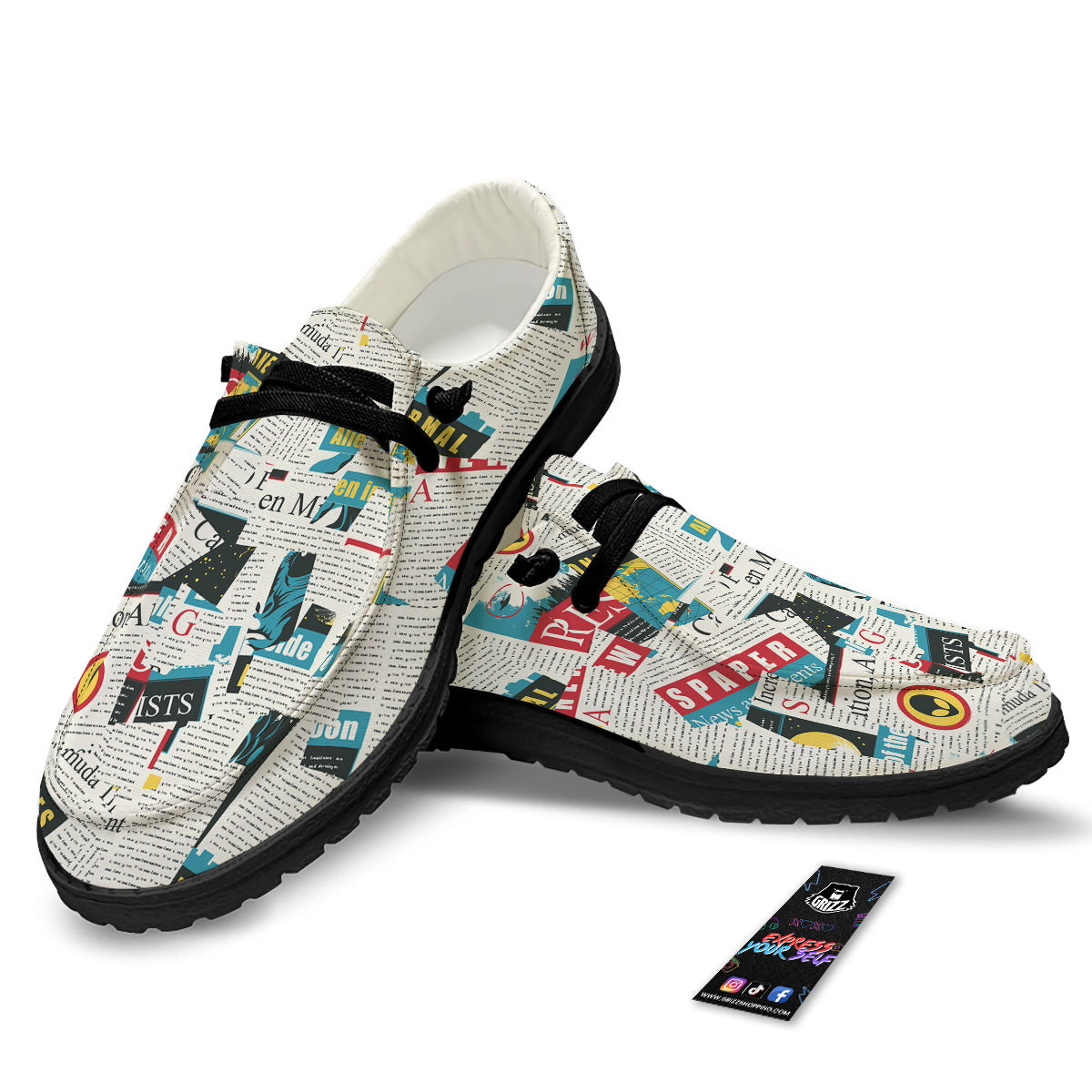 Newspaper Clippings On Aliens Topic Colorful Print Pattern Black Loafers-grizzshop