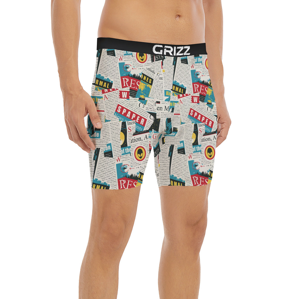 Newspaper Clippings On Aliens Topic Colorful Print Pattern Boxer Briefs-grizzshop