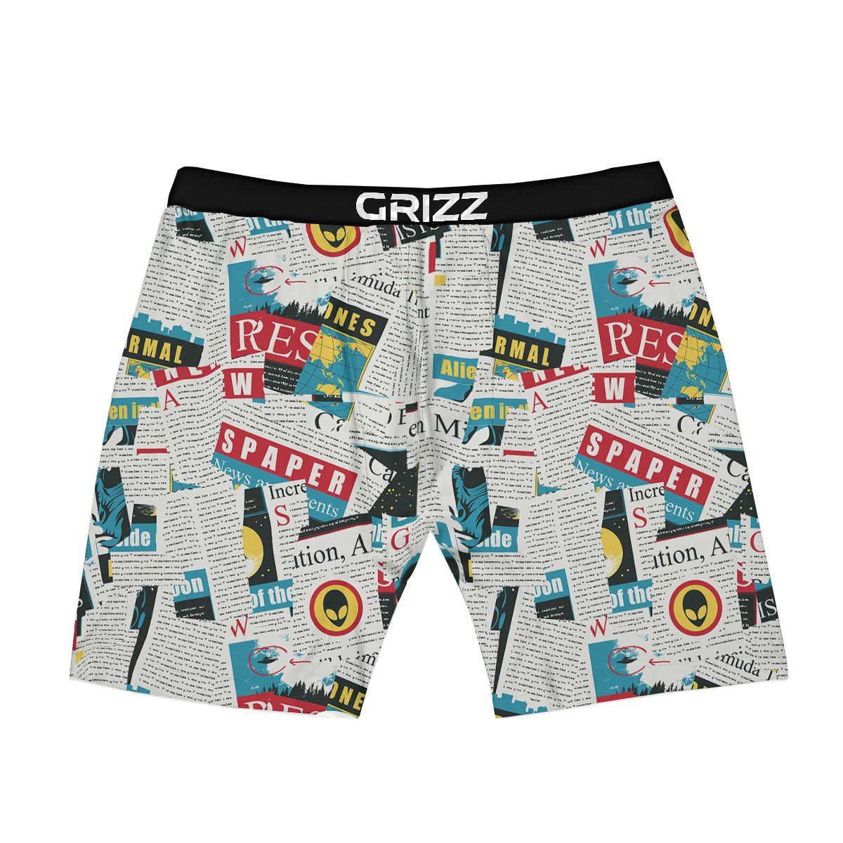 Newspaper Clippings On Aliens Topic Colorful Print Pattern Boxer Briefs-grizzshop