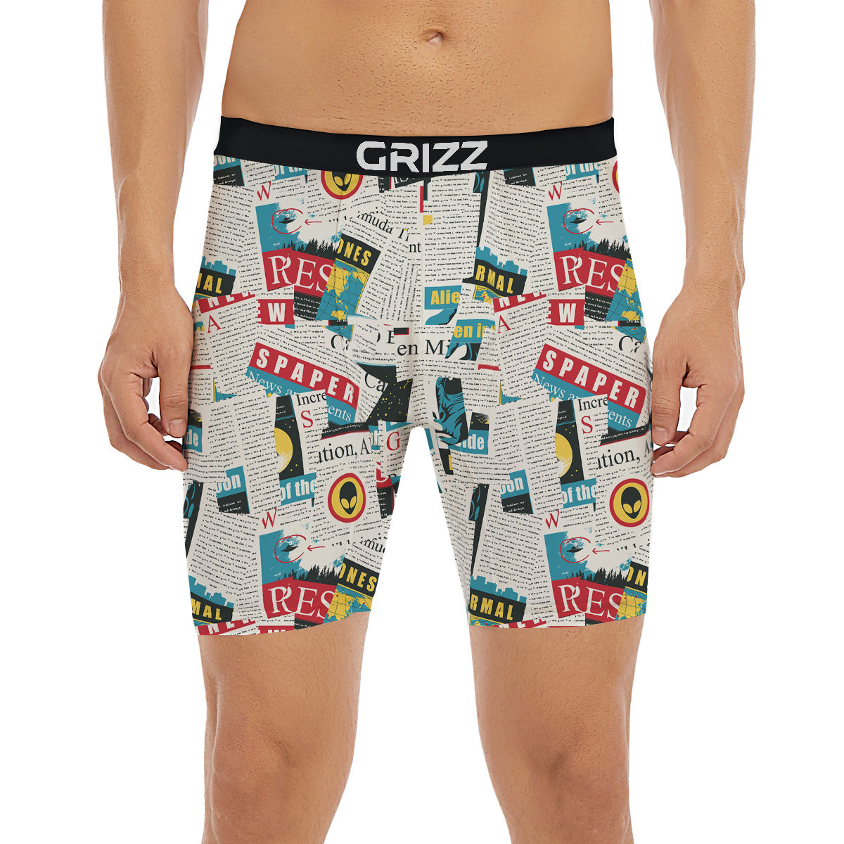 Newspaper Clippings On Aliens Topic Colorful Print Pattern Boxer Briefs-grizzshop