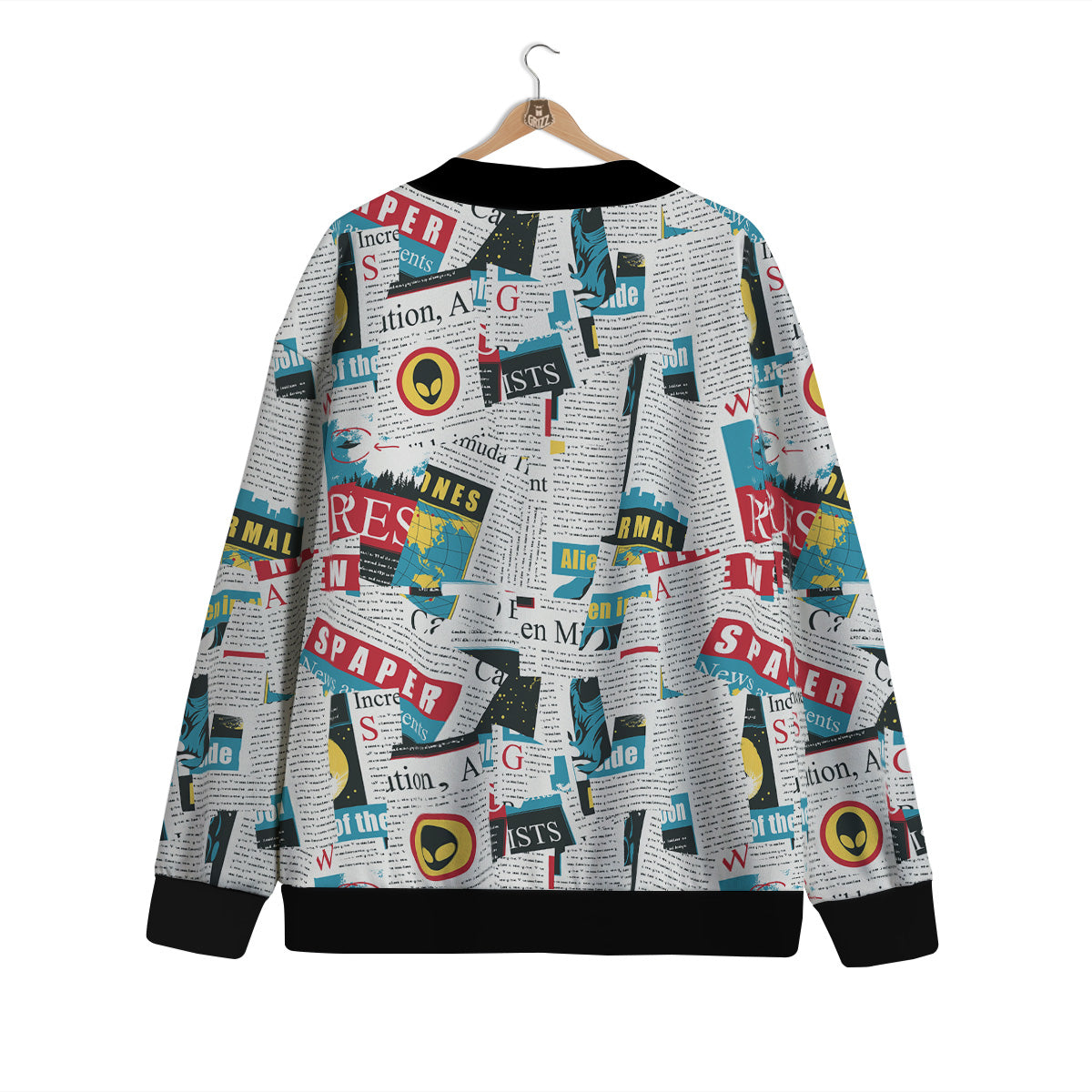 Newspaper Clippings On Aliens Topic Colorful Print Pattern Cardigan-grizzshop