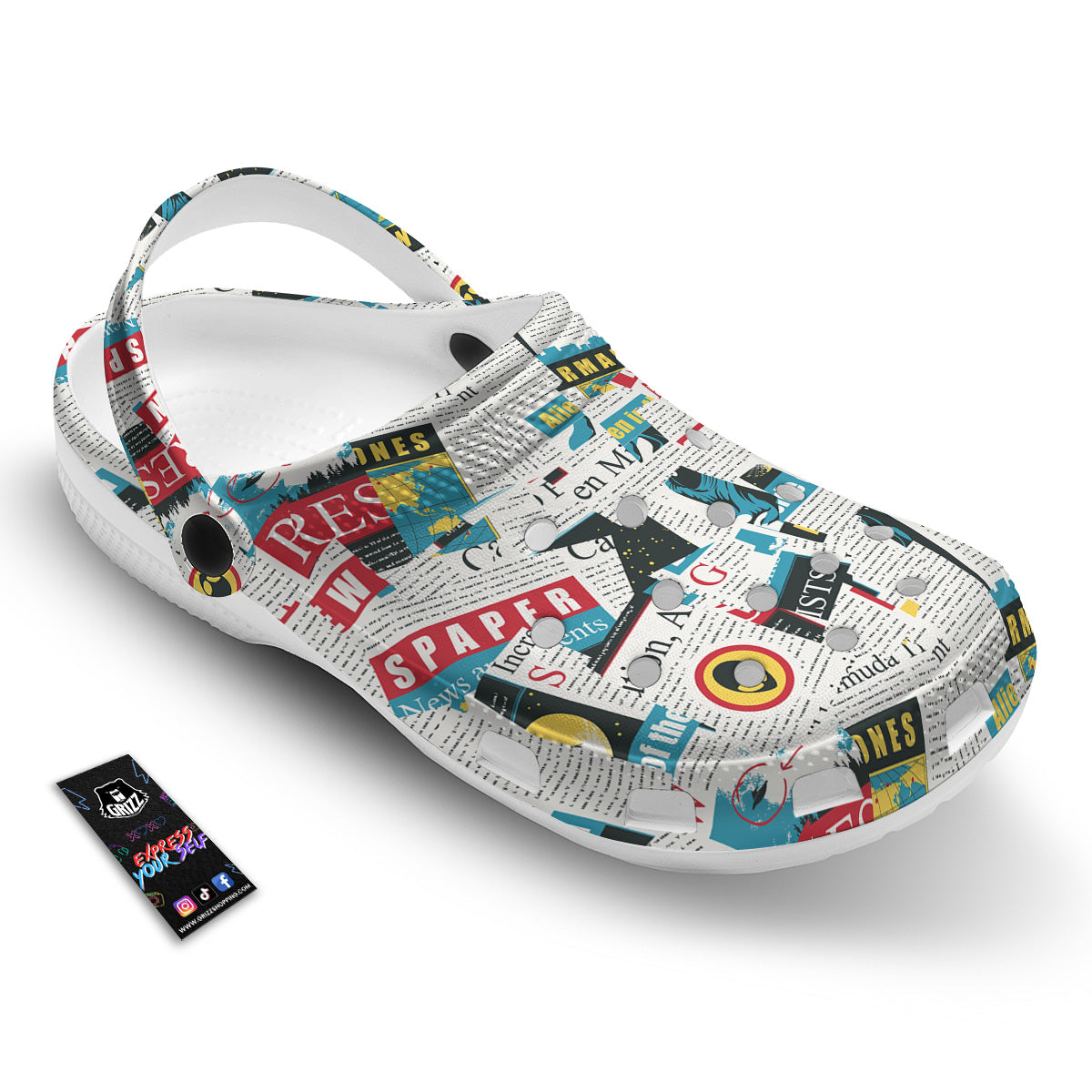 Newspaper Clippings On Aliens Topic Colorful Print Pattern Clog-grizzshop