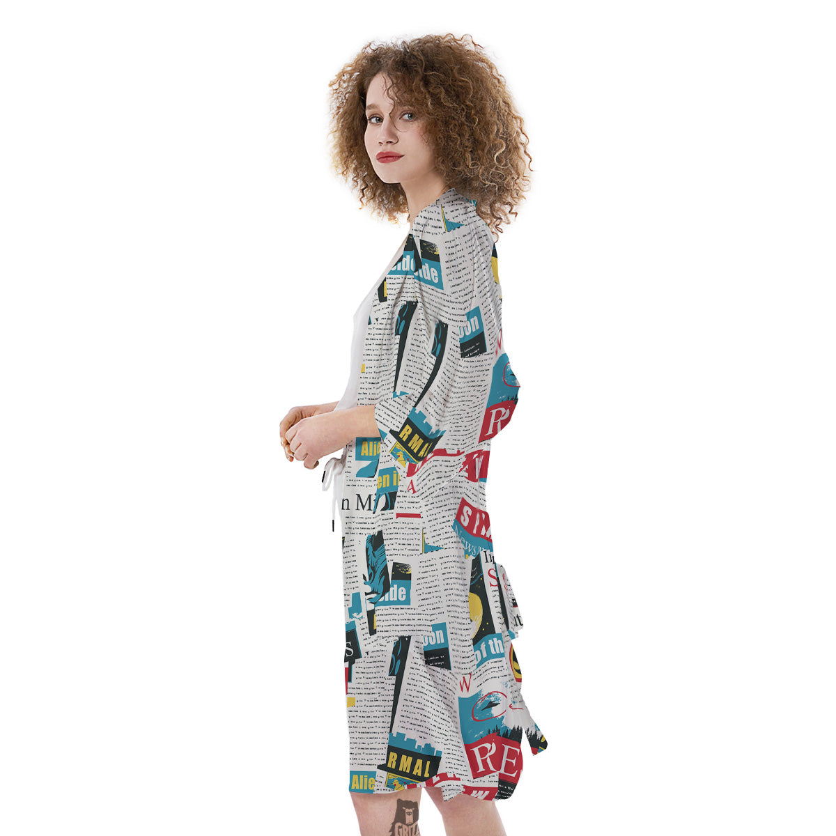 Newspaper Clippings On Aliens Topic Colorful Print Pattern Kimono-grizzshop
