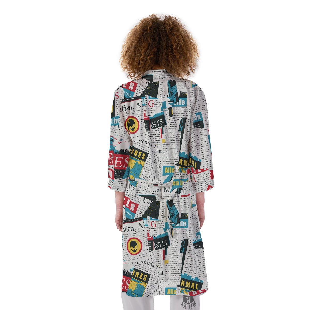Newspaper Clippings On Aliens Topic Colorful Print Pattern Kimono-grizzshop