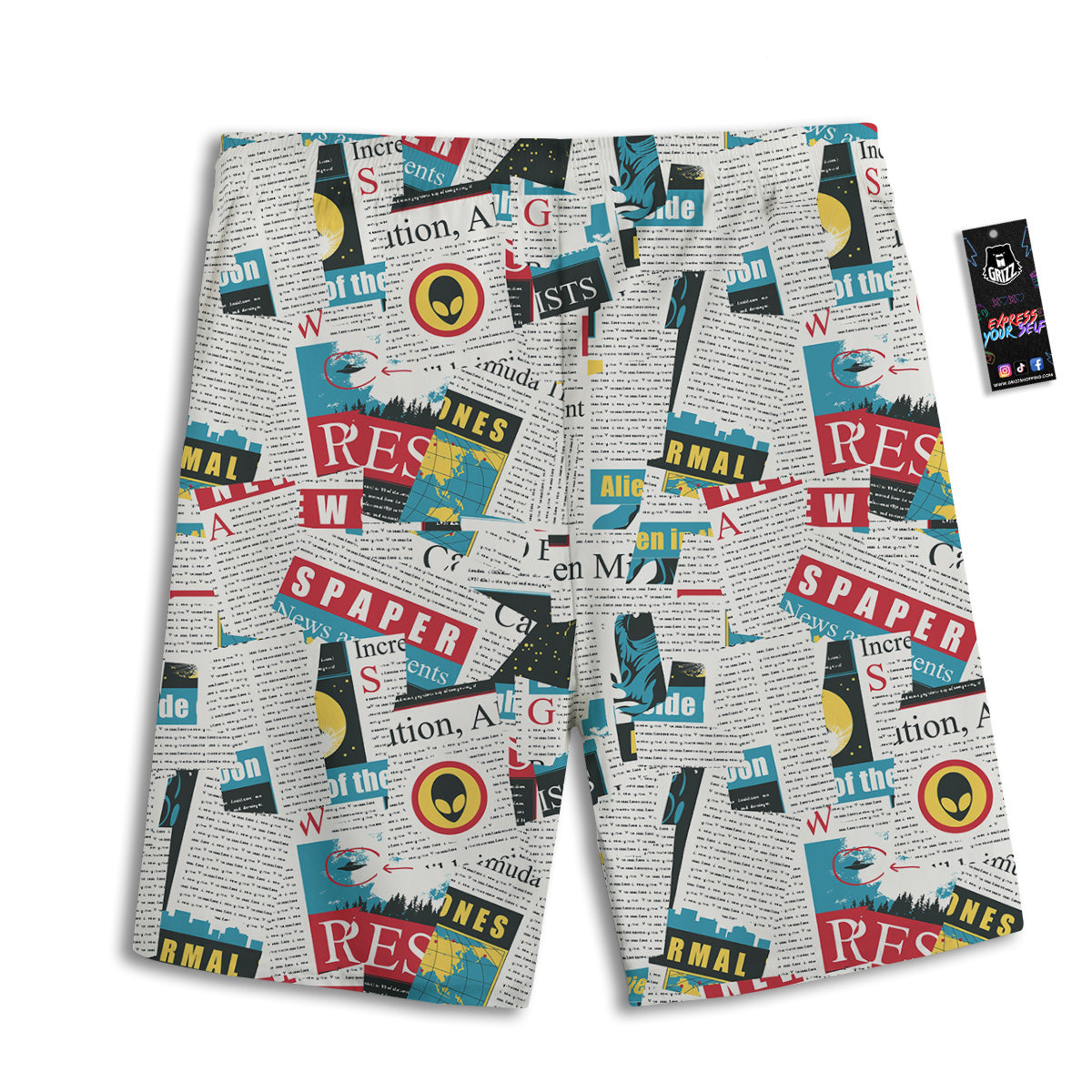Newspaper Clippings On Aliens Topic Colorful Print Pattern Men's Athletic Shorts