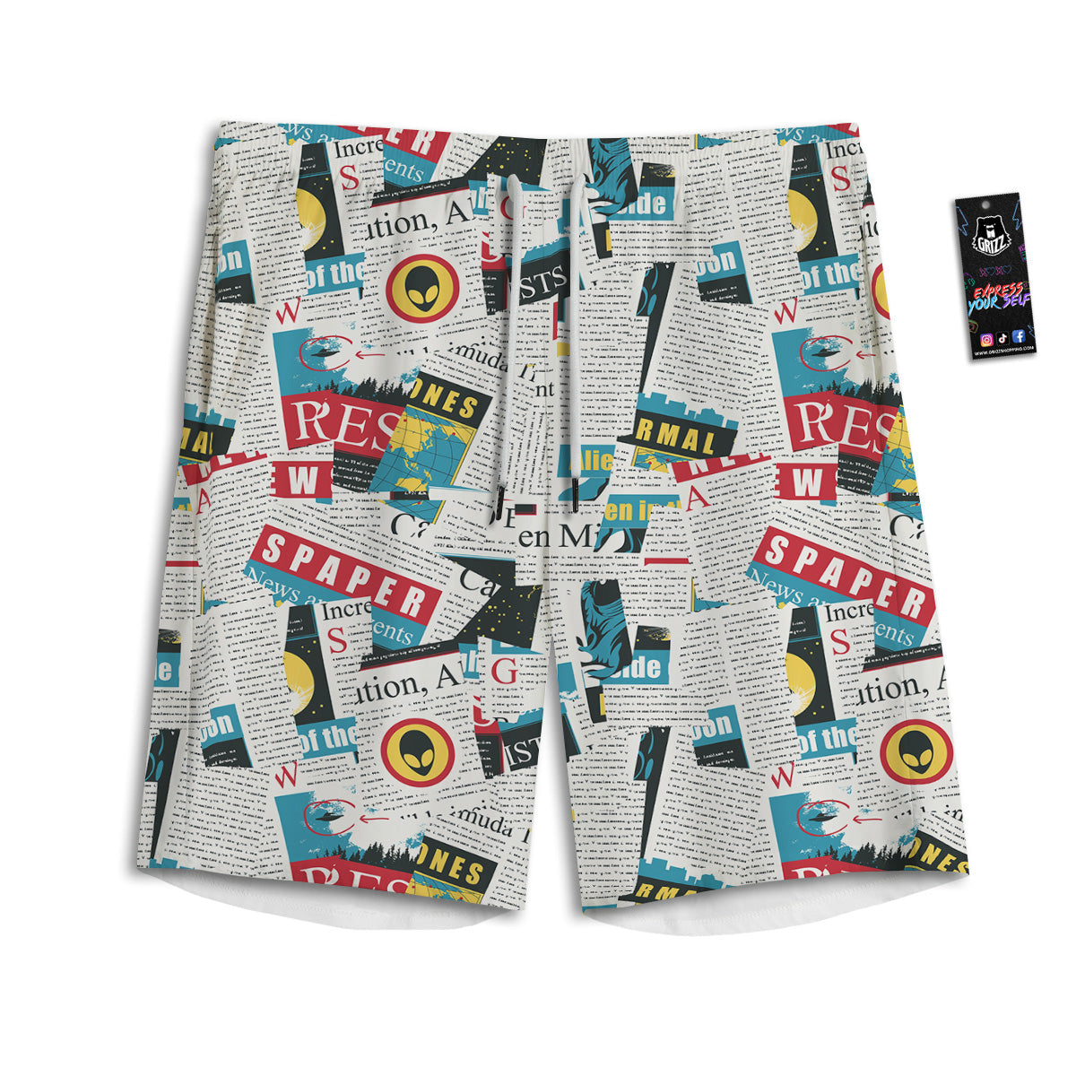 Newspaper Clippings On Aliens Topic Colorful Print Pattern Men's Athletic Shorts