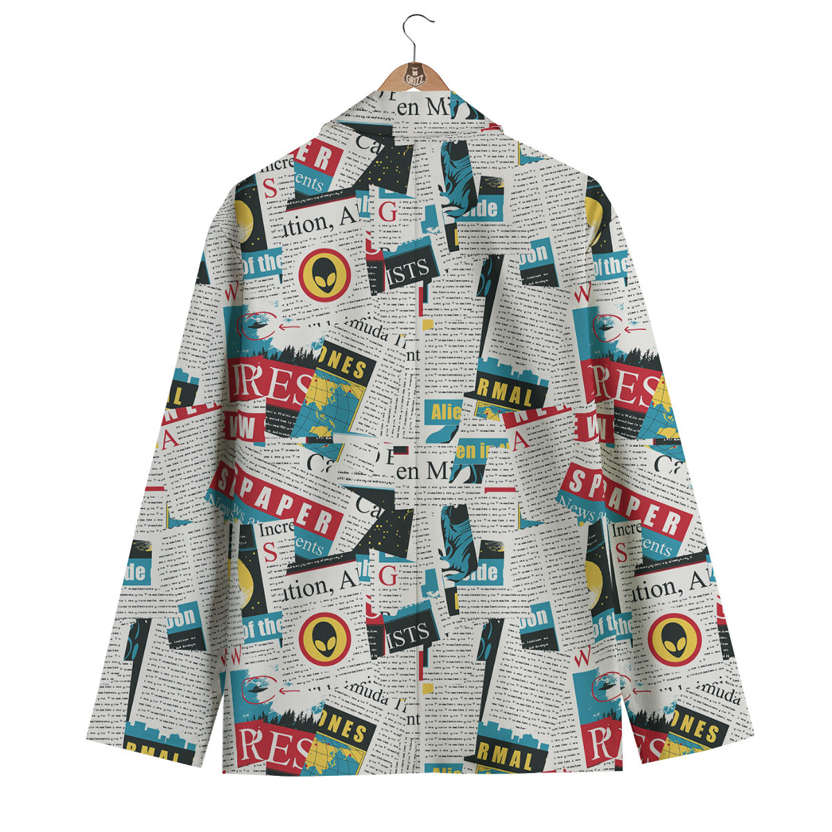 Newspaper Clippings On Aliens Topic Colorful Print Pattern Men's Blazer-grizzshop