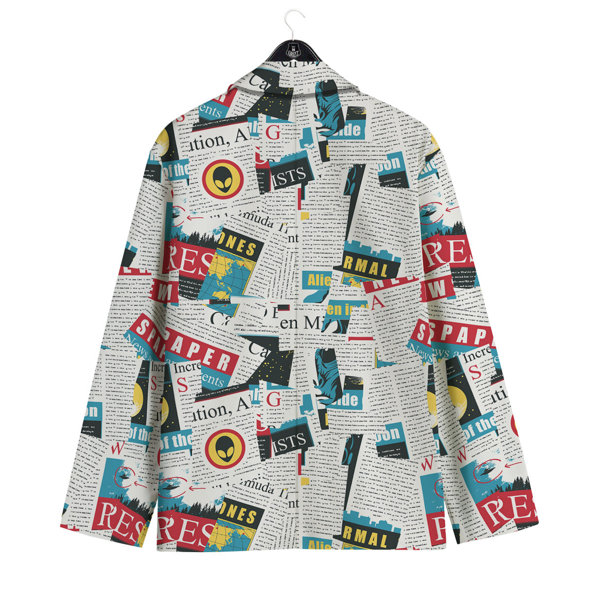 Newspaper Clippings On Aliens Topic Colorful Print Pattern Men's Sport Coat-grizzshop
