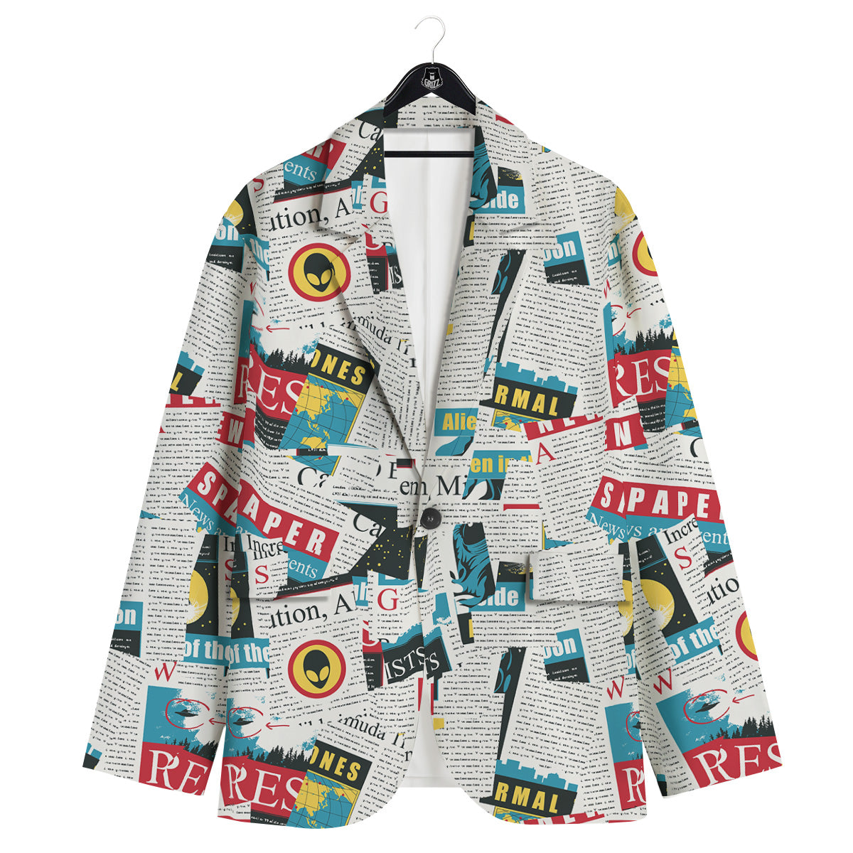 Newspaper Clippings On Aliens Topic Colorful Print Pattern Men's Sport Coat-grizzshop