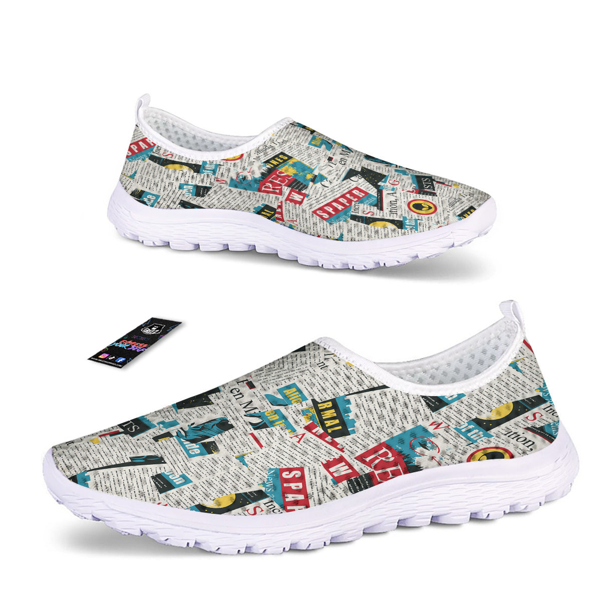 Newspaper Clippings On Aliens Topic Colorful Print Pattern Nurse Shoes-grizzshop