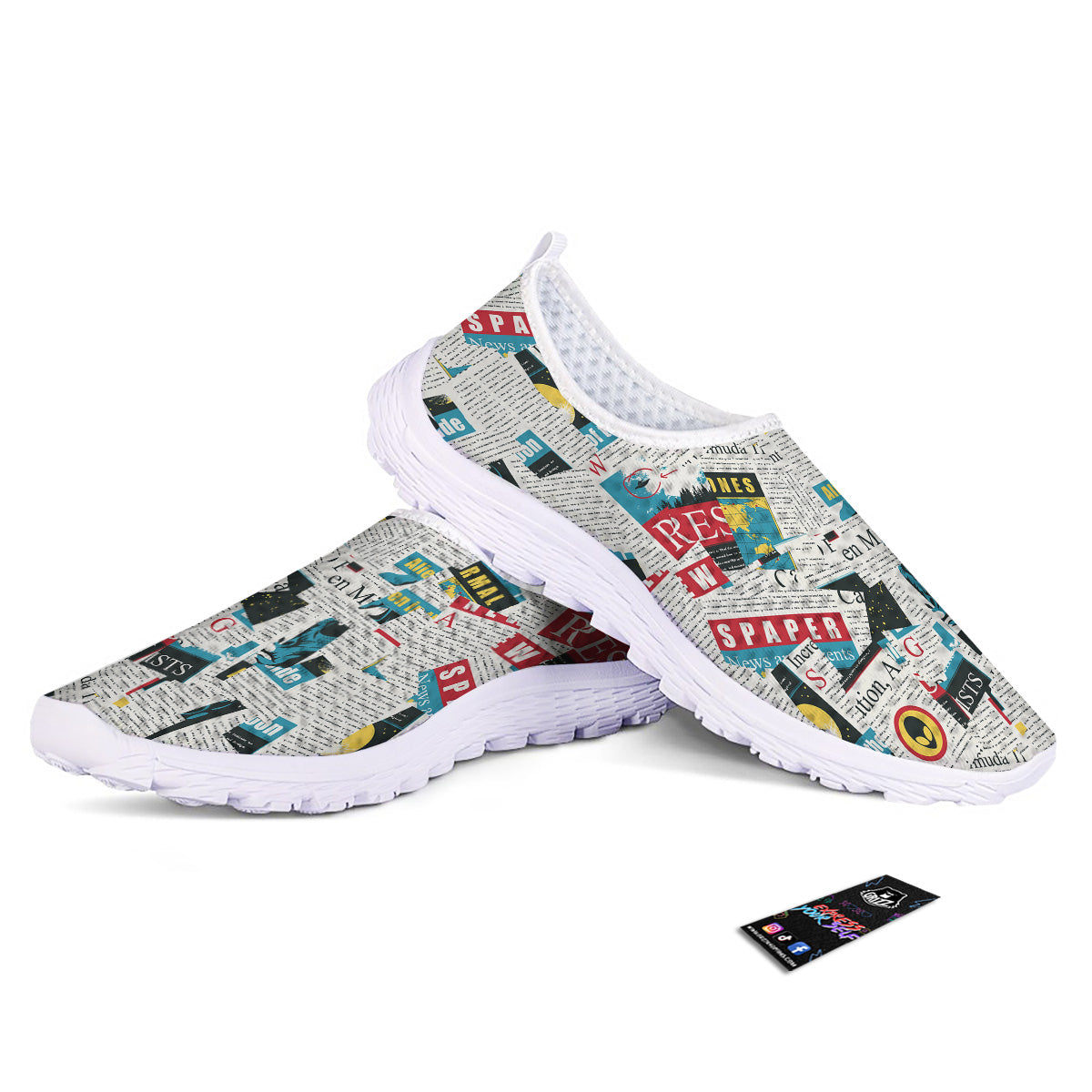 Newspaper Clippings On Aliens Topic Colorful Print Pattern Nurse Shoes-grizzshop