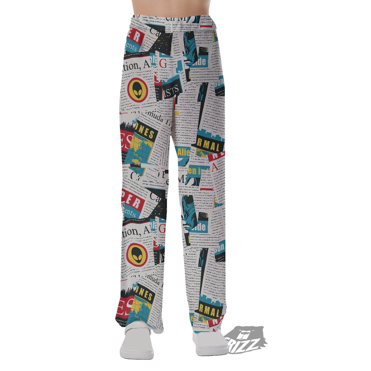 Newspaper Clippings On Aliens Topic Colorful Print Pattern Pajama Pants-grizzshop