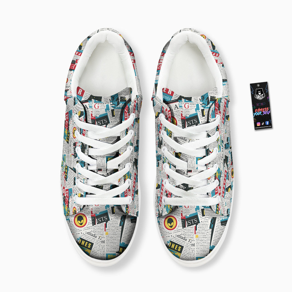 Newspaper Clippings On Aliens Topic Colorful Print Pattern Platform Shoes-grizzshop