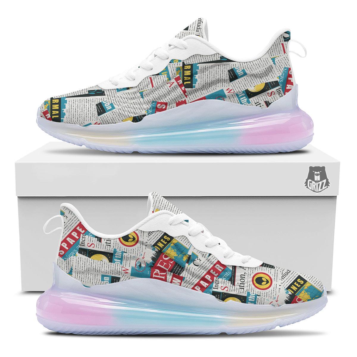 Newspaper Clippings On Aliens Topic Colorful Print Pattern Running Sneakers-grizzshop