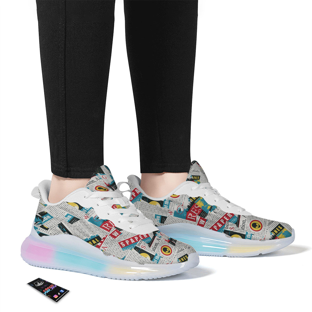 Newspaper Clippings On Aliens Topic Colorful Print Pattern Running Sneakers-grizzshop