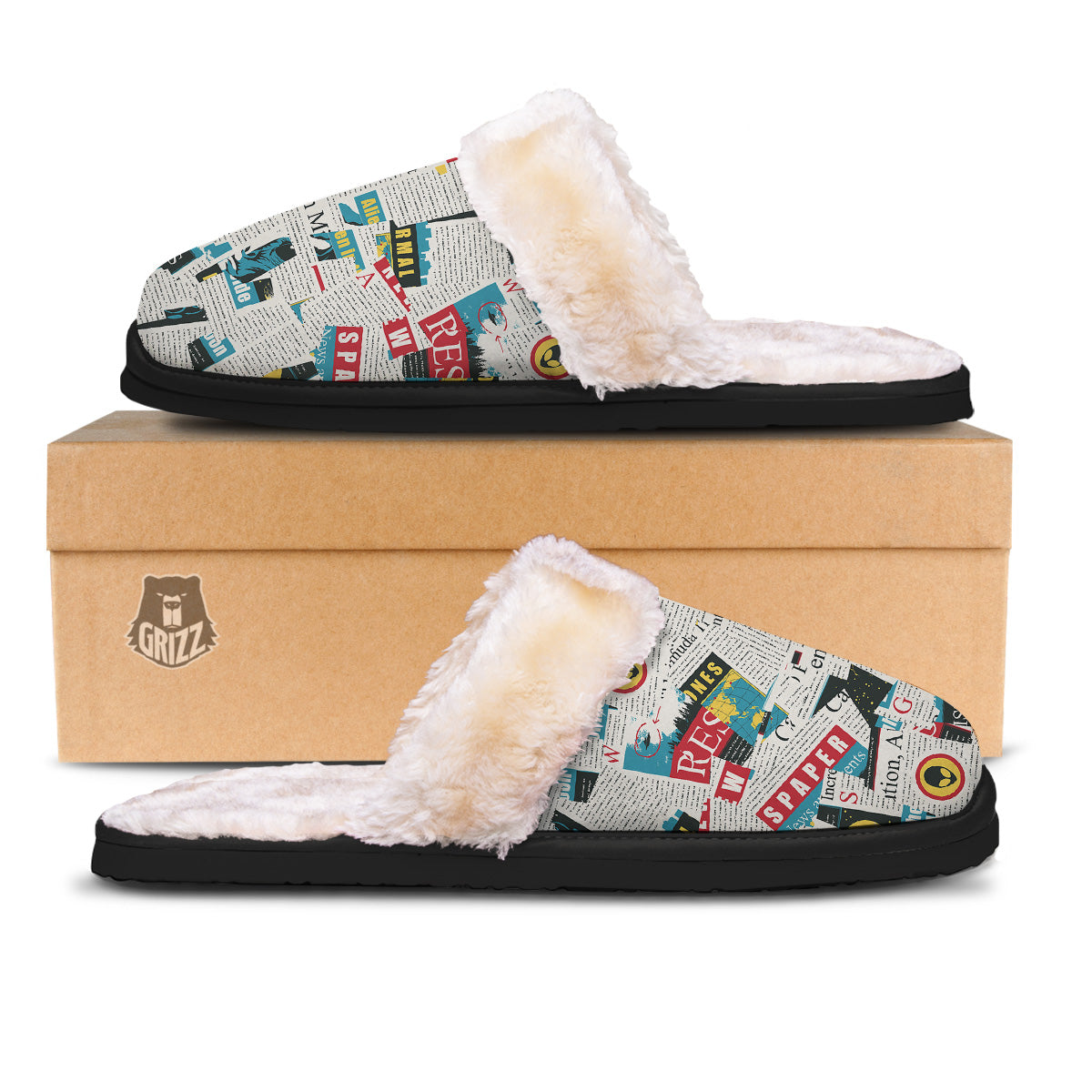 Newspaper Clippings On Aliens Topic Colorful Print Pattern Slippers-grizzshop
