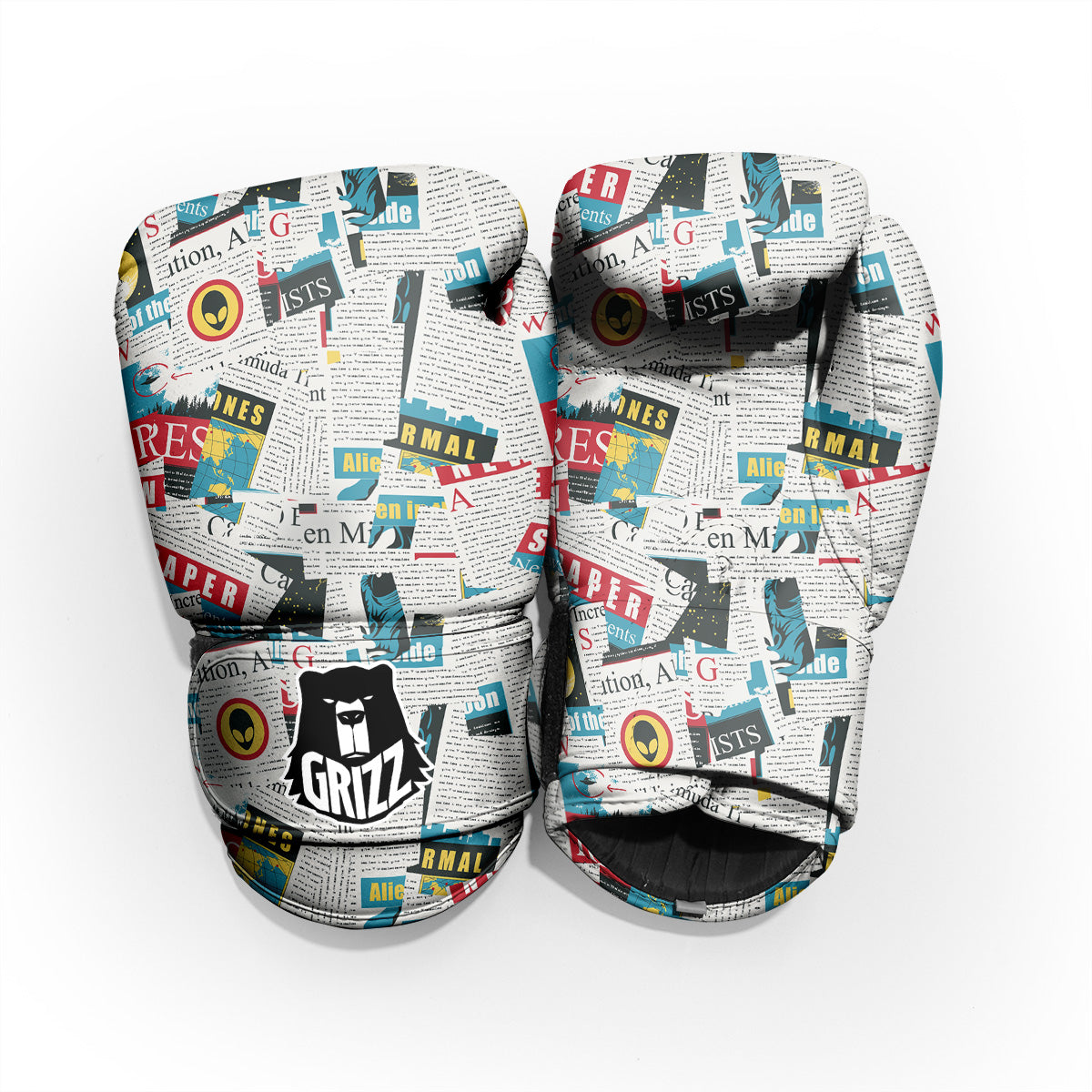 Newspaper Clippings On Aliens Topic Colorful Print Pattern Pro Boxing Glove