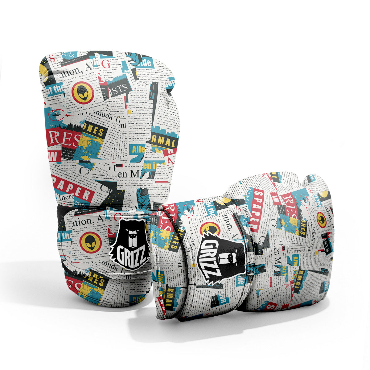 Newspaper Clippings On Aliens Topic Colorful Print Pattern Pro Boxing Glove