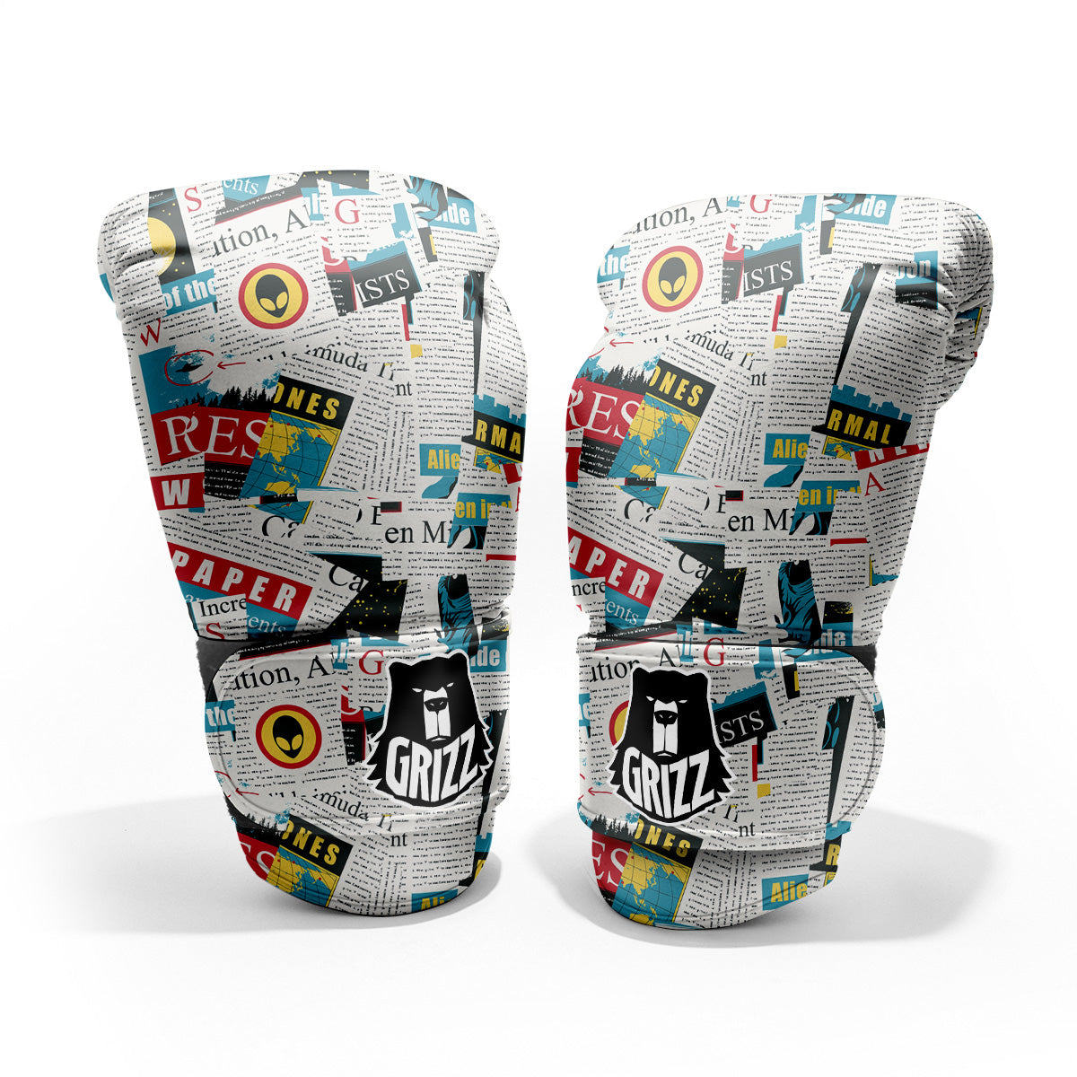 Newspaper Clippings On Aliens Topic Colorful Print Pattern Pro Boxing Glove