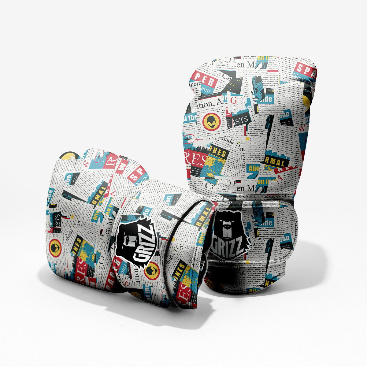 Newspaper Clippings On Aliens Topic Colorful Print Pattern Pro Boxing Glove