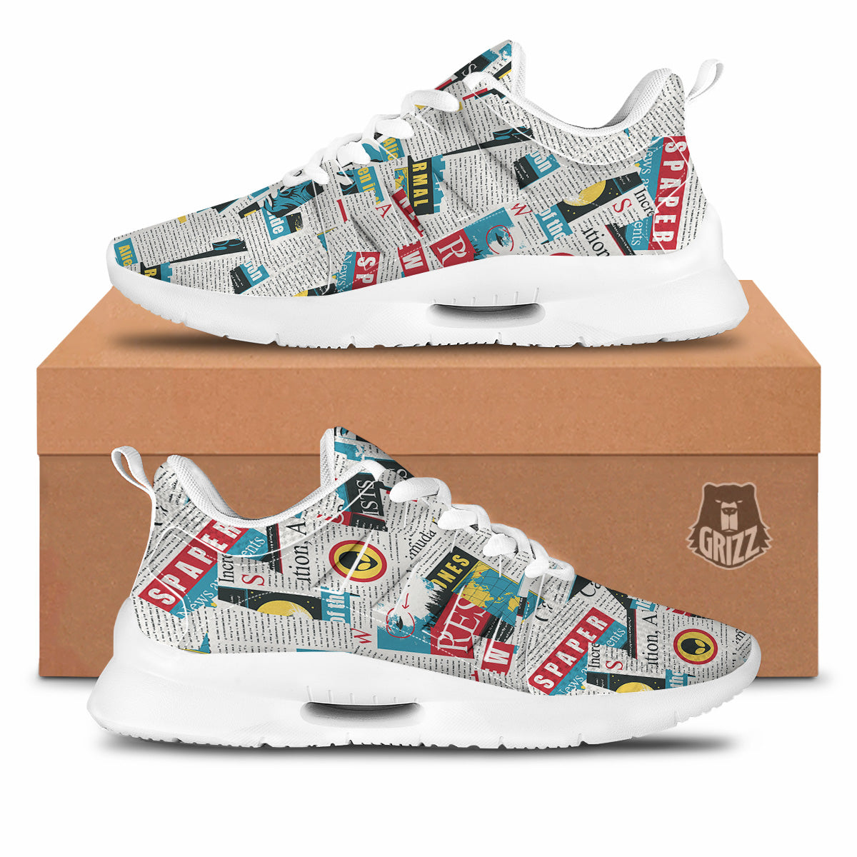 Newspaper Clippings On Aliens Topic Colorful Print Pattern Tennis Shoes-grizzshop