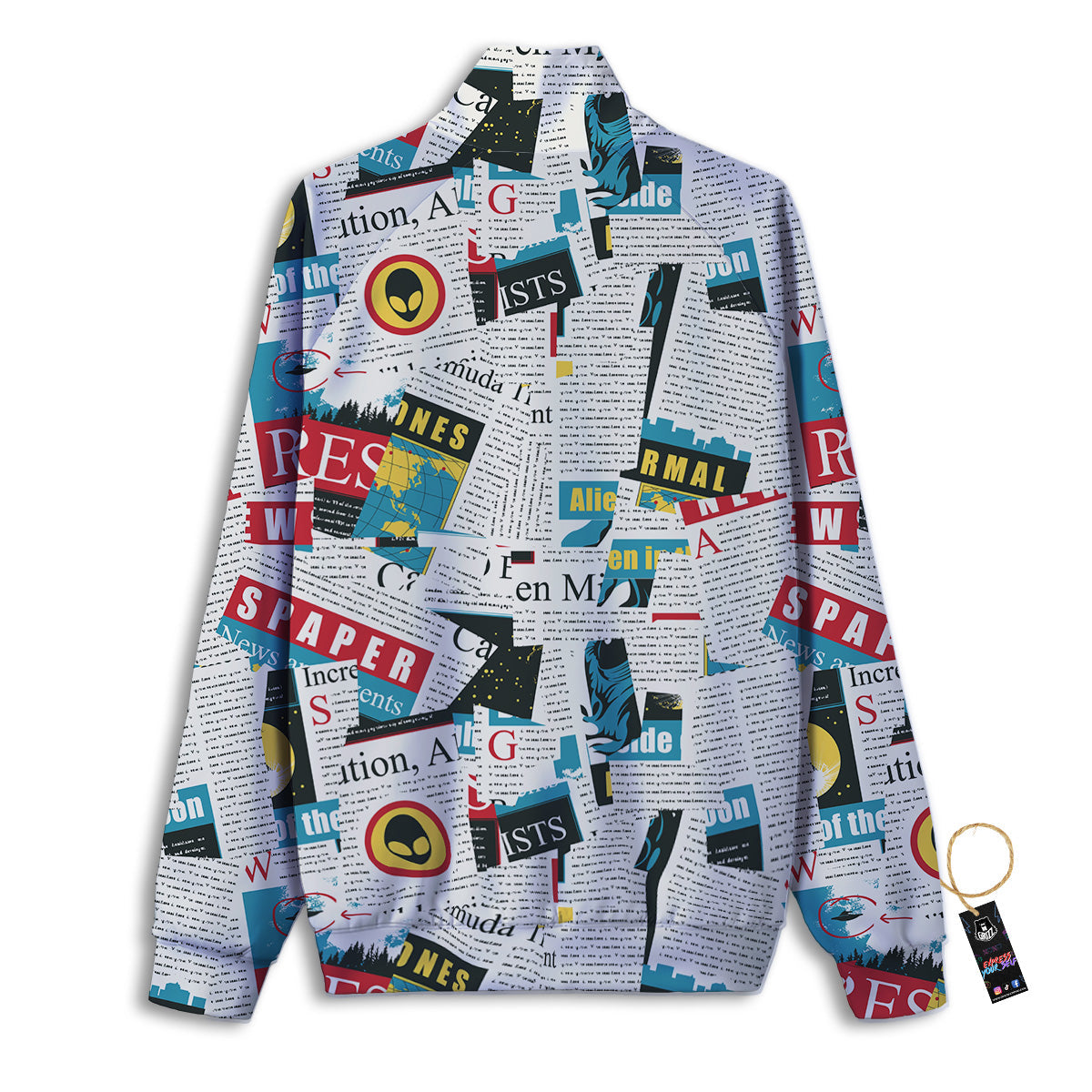 Newspaper Clippings On Aliens Topic Colorful Print Pattern Track Jacket-grizzshop