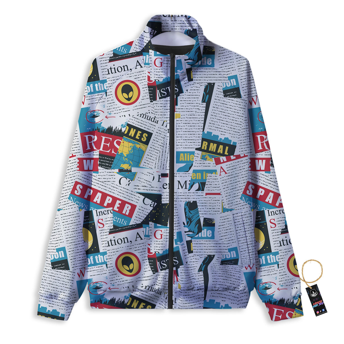 Newspaper Clippings On Aliens Topic Colorful Print Pattern Track Jacket-grizzshop