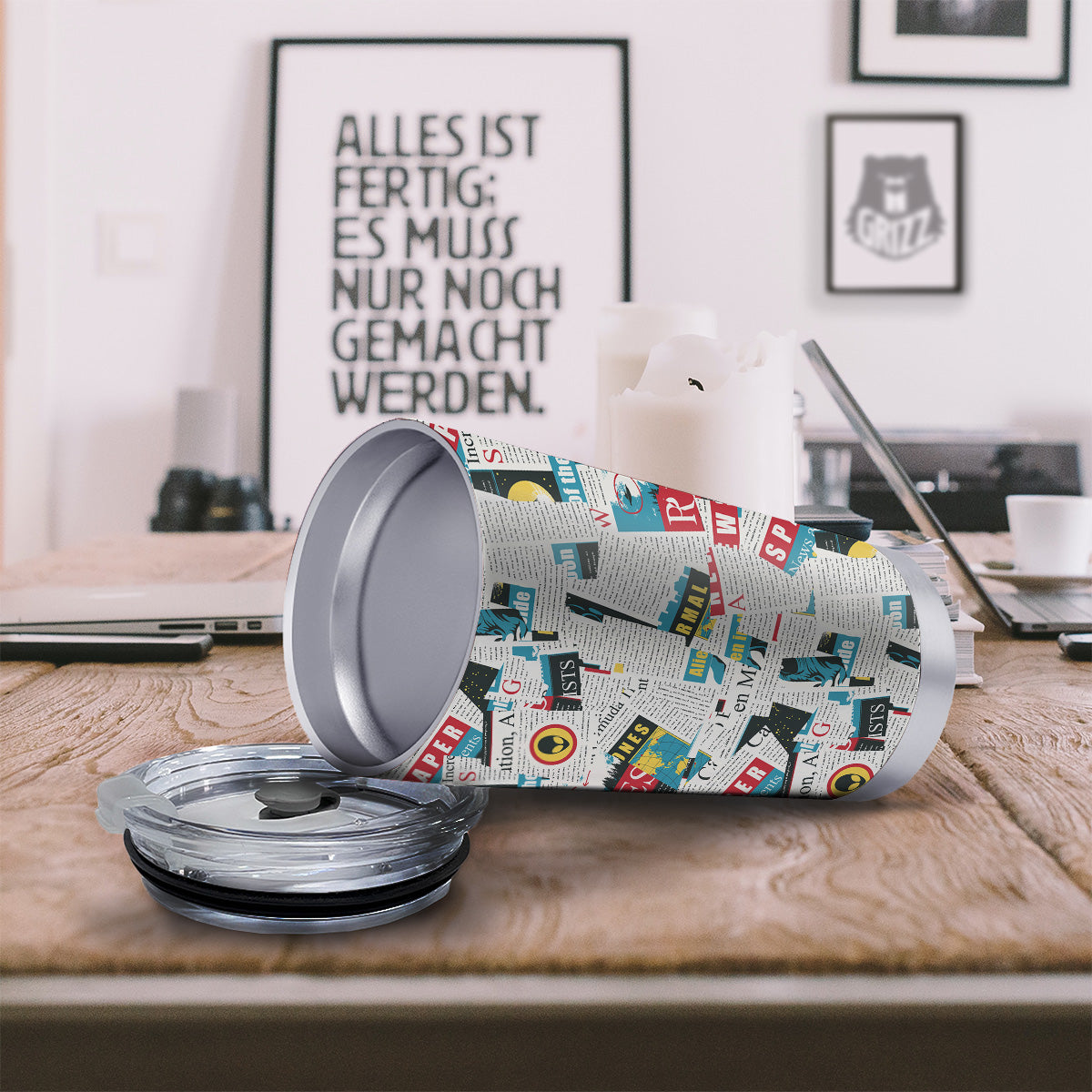 Newspaper Clippings On Aliens Topic Colorful Print Pattern Tumbler-grizzshop