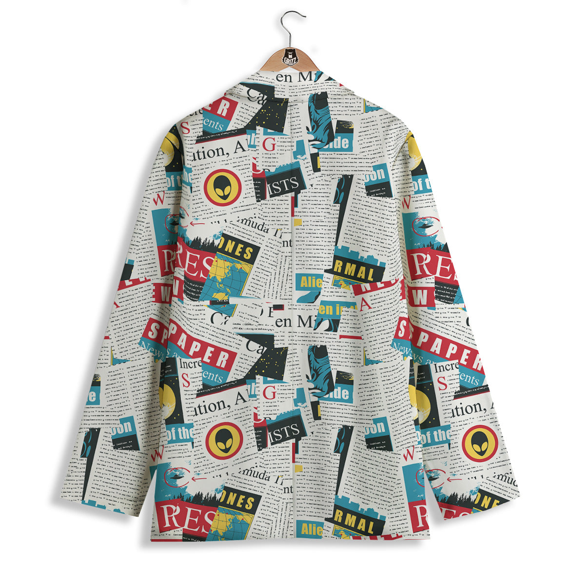 Newspaper Clippings On Aliens Topic Colorful Print Pattern Women's Blazer-grizzshop