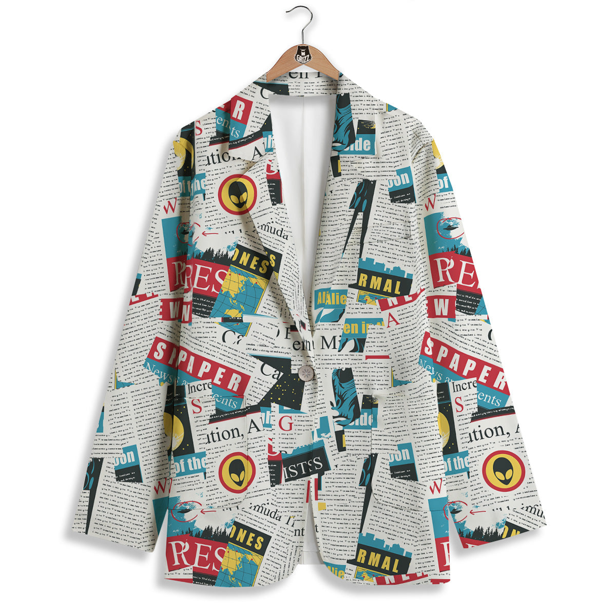 Newspaper Clippings On Aliens Topic Colorful Print Pattern Women's Blazer-grizzshop