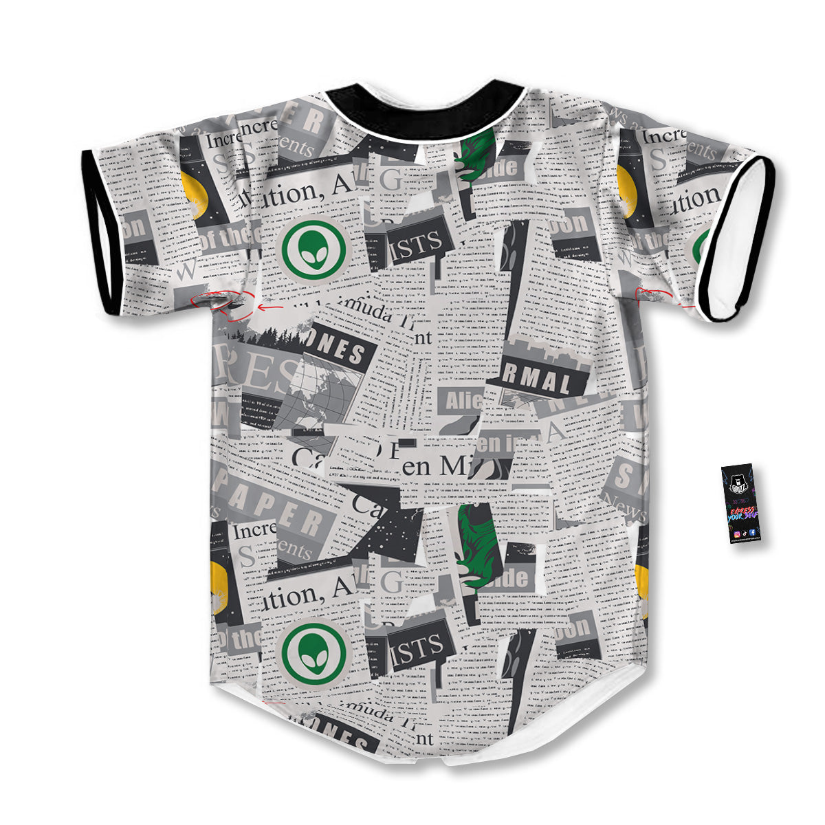 Newspaper Clippings On Aliens Topic Print Pattern Baseball Jersey-grizzshop