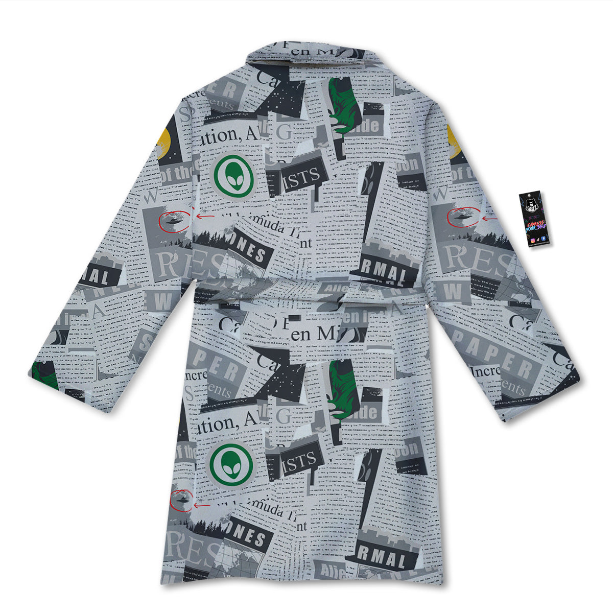 Newspaper Clippings On Aliens Topic Print Pattern Bathrobe-grizzshop