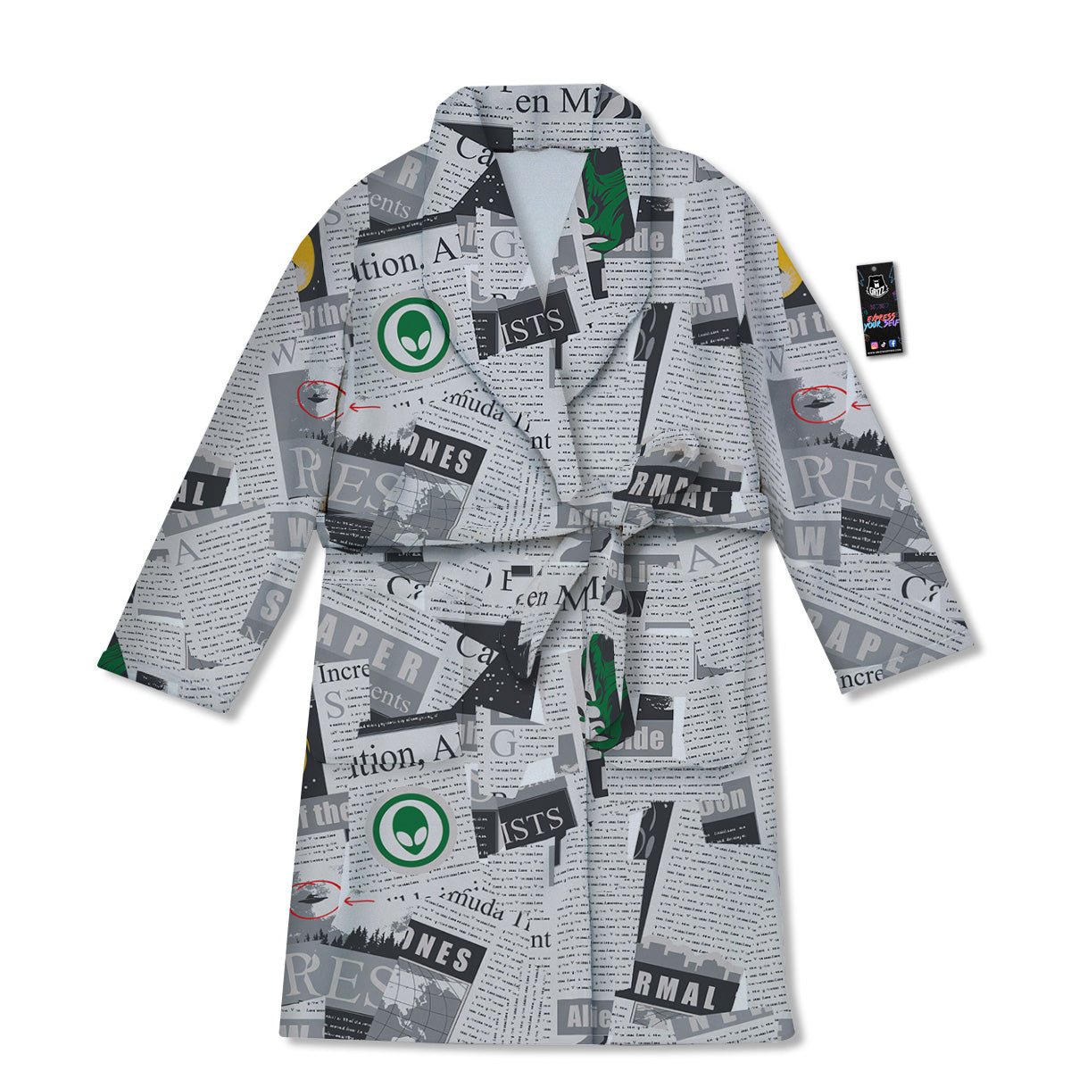 Newspaper Clippings On Aliens Topic Print Pattern Bathrobe-grizzshop