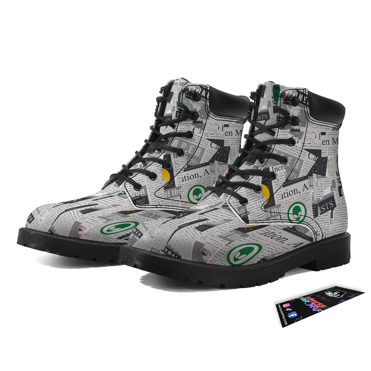 Newspaper Clippings On Aliens Topic Print Pattern Boots-grizzshop