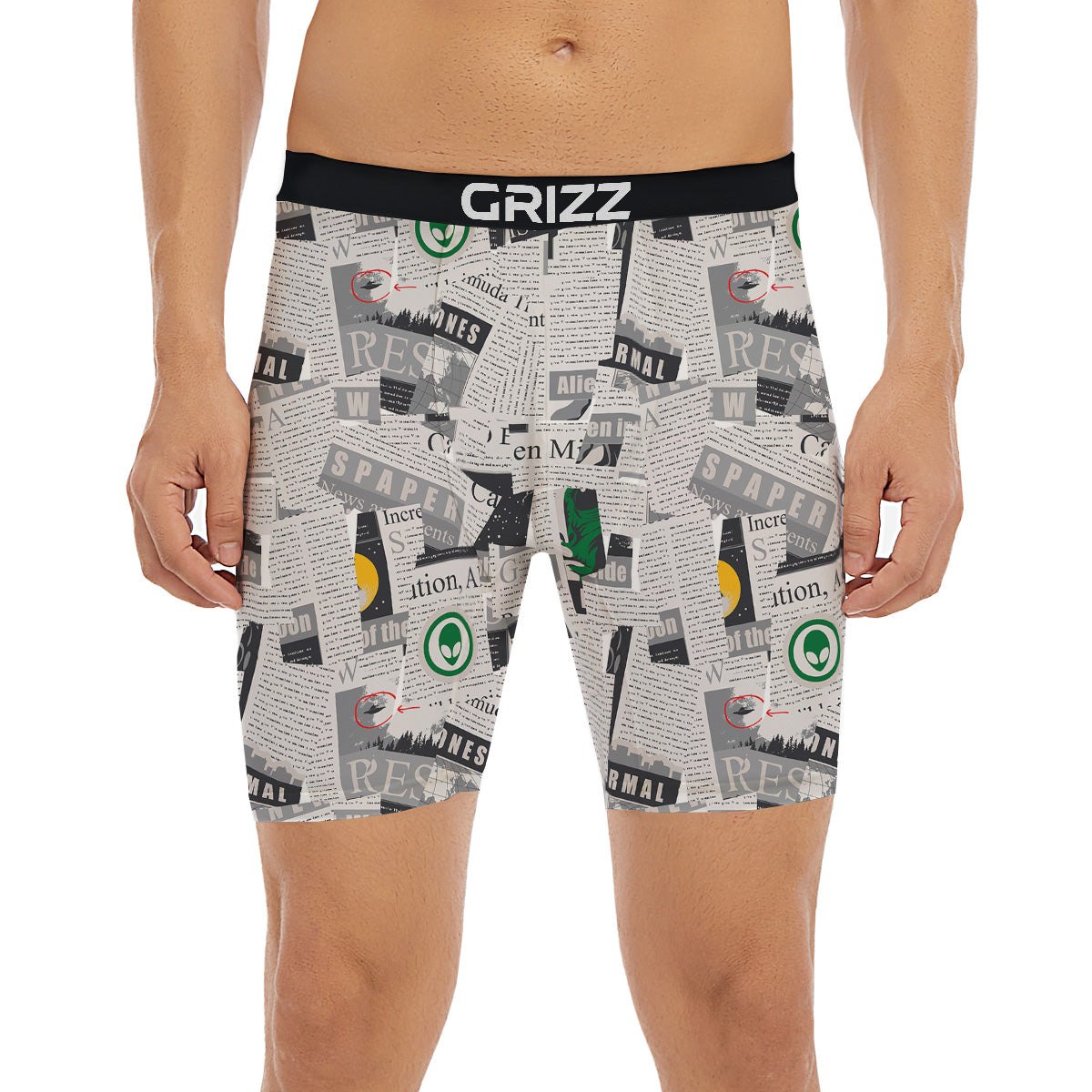 Newspaper Clippings On Aliens Topic Print Pattern Boxer Briefs-grizzshop