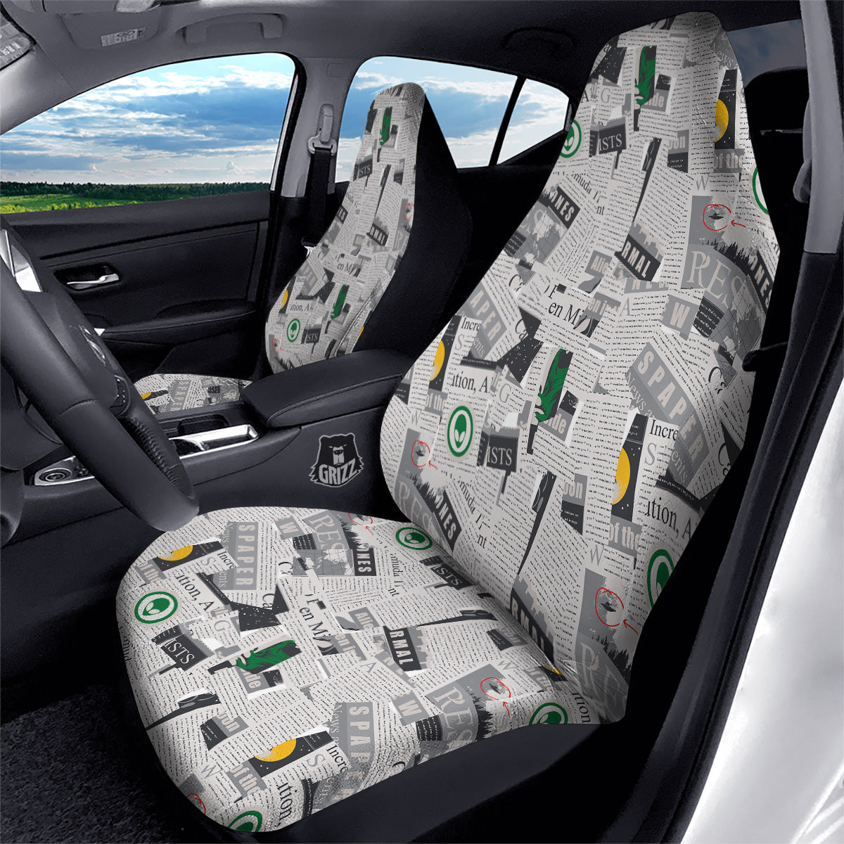 Newspaper Clippings On Aliens Topic Print Pattern Car Seat Covers-grizzshop