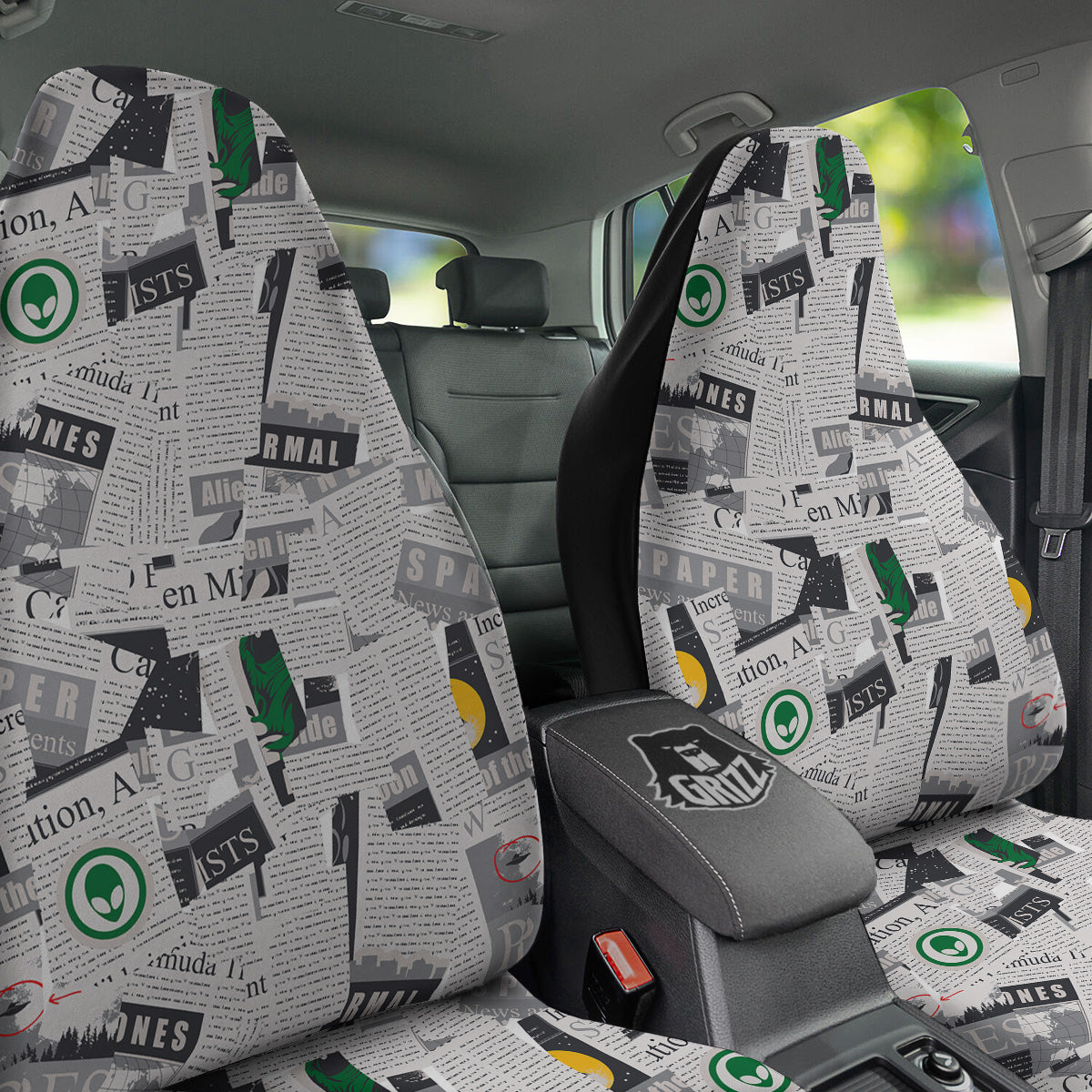 Newspaper Clippings On Aliens Topic Print Pattern Car Seat Covers-grizzshop