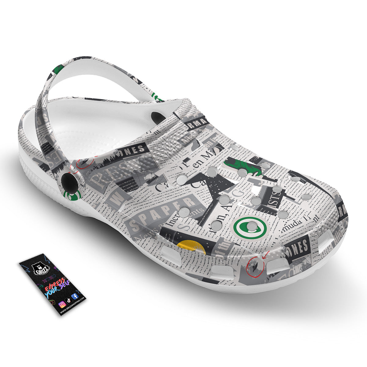 Newspaper Clippings On Aliens Topic Print Pattern Clog-grizzshop