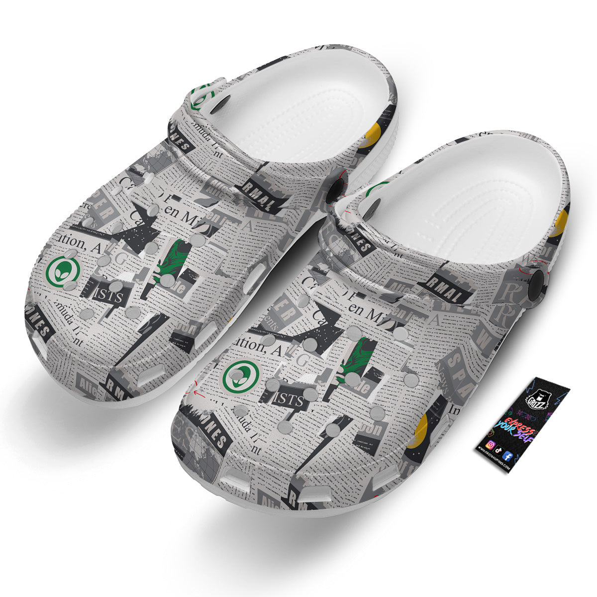 Newspaper Clippings On Aliens Topic Print Pattern Clog-grizzshop