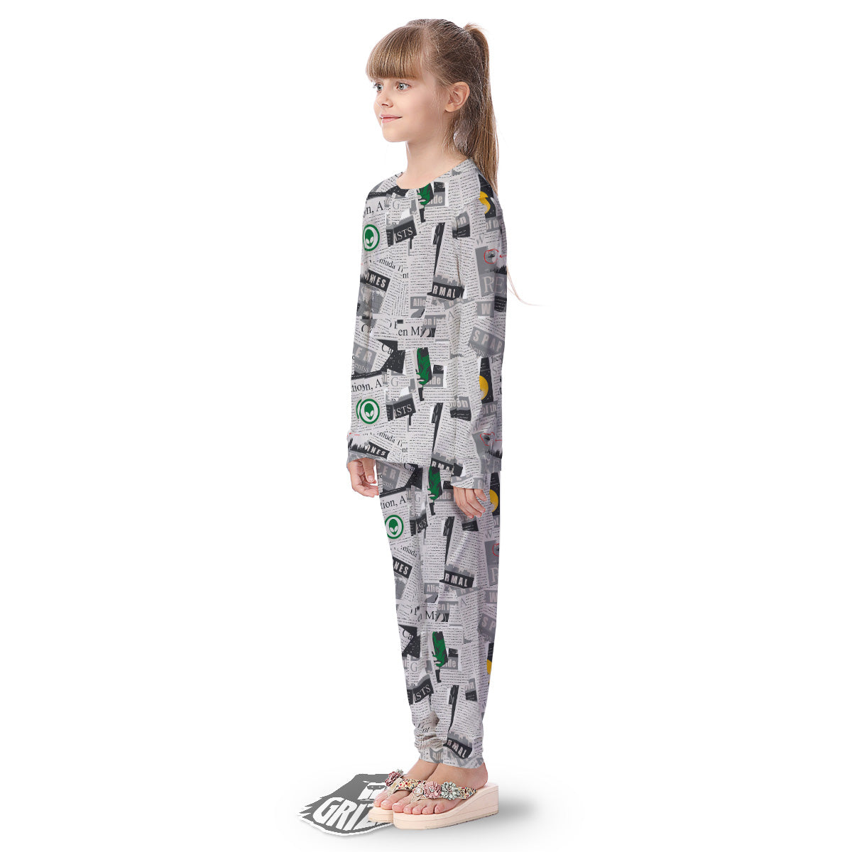 Newspaper Clippings On Aliens Topic Print Pattern Kid's Pajamas-grizzshop