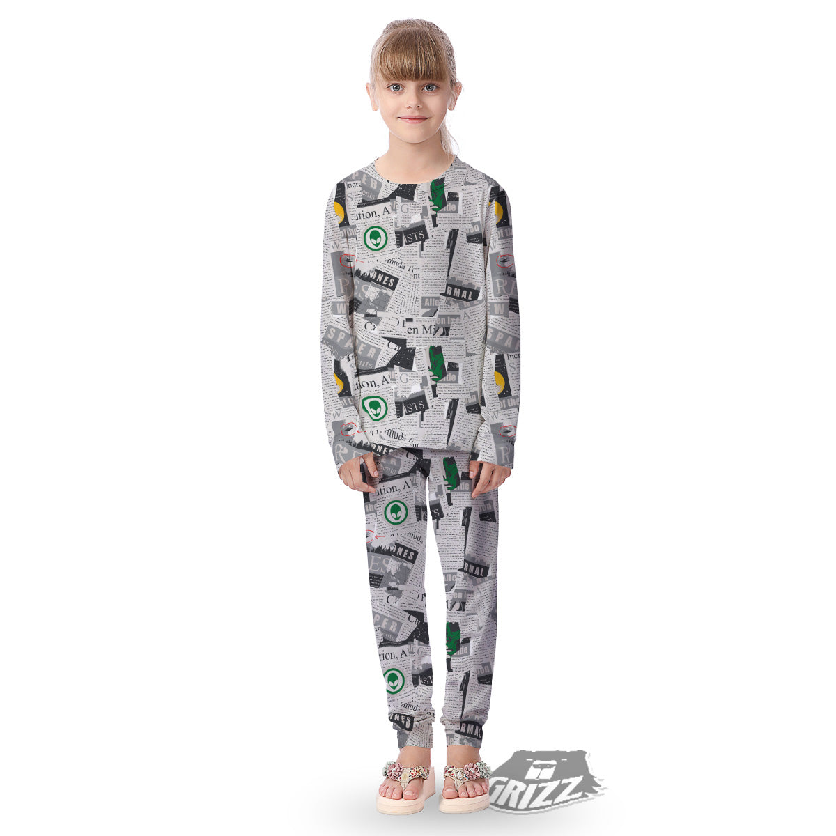 Newspaper Clippings On Aliens Topic Print Pattern Kid's Pajamas-grizzshop