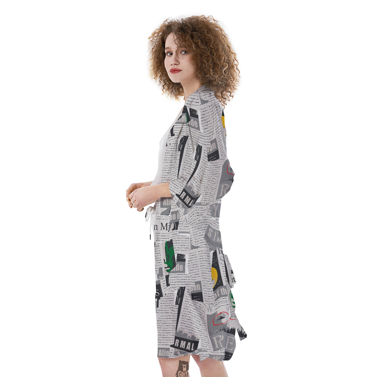 Newspaper Clippings On Aliens Topic Print Pattern Kimono-grizzshop