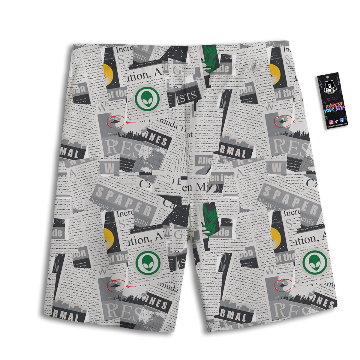 Newspaper Clippings On Aliens Topic Print Pattern Men's Athletic Shorts