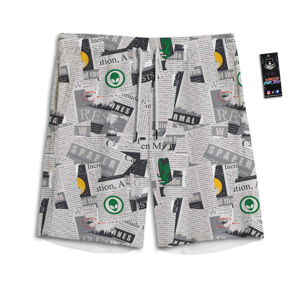 Newspaper Clippings On Aliens Topic Print Pattern Men's Athletic Shorts