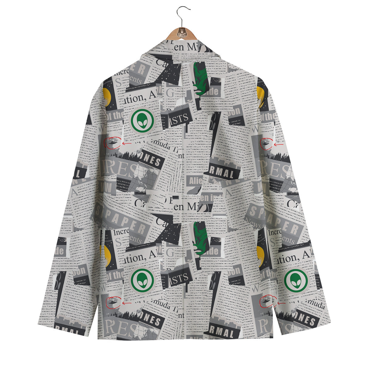 Newspaper Clippings On Aliens Topic Print Pattern Men's Blazer-grizzshop