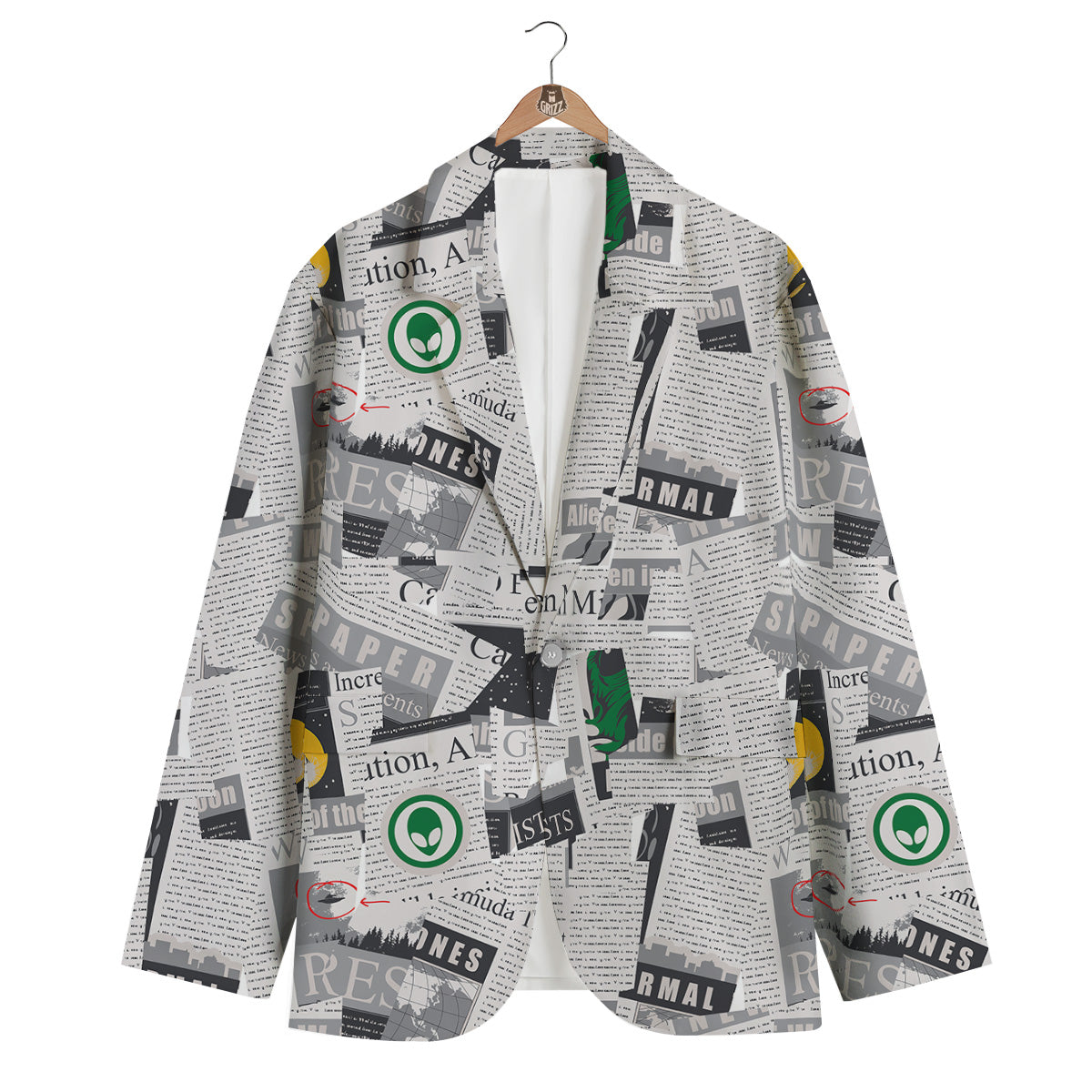 Newspaper Clippings On Aliens Topic Print Pattern Men's Blazer-grizzshop