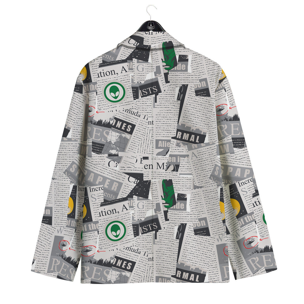 Newspaper Clippings On Aliens Topic Print Pattern Men's Sport Coat-grizzshop
