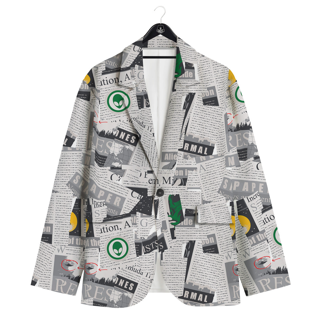 Newspaper Clippings On Aliens Topic Print Pattern Men's Sport Coat-grizzshop
