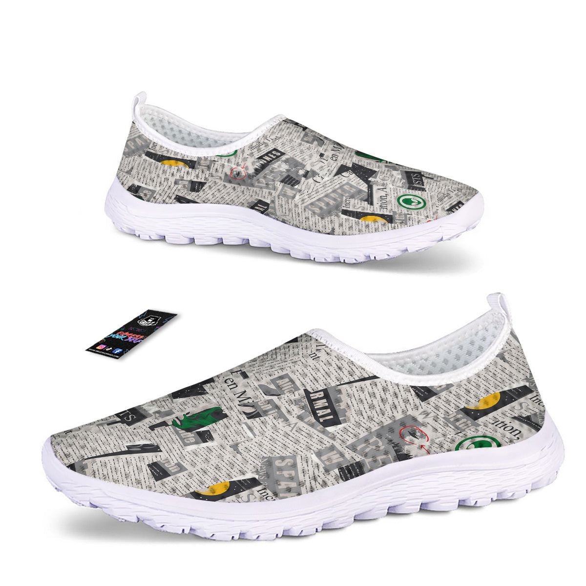 Newspaper Clippings On Aliens Topic Print Pattern Nurse Shoes-grizzshop