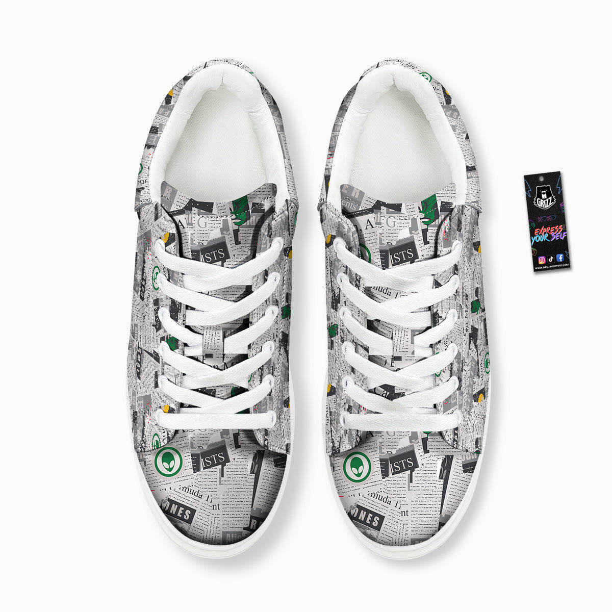 Newspaper Clippings On Aliens Topic Print Pattern Platform Shoes-grizzshop